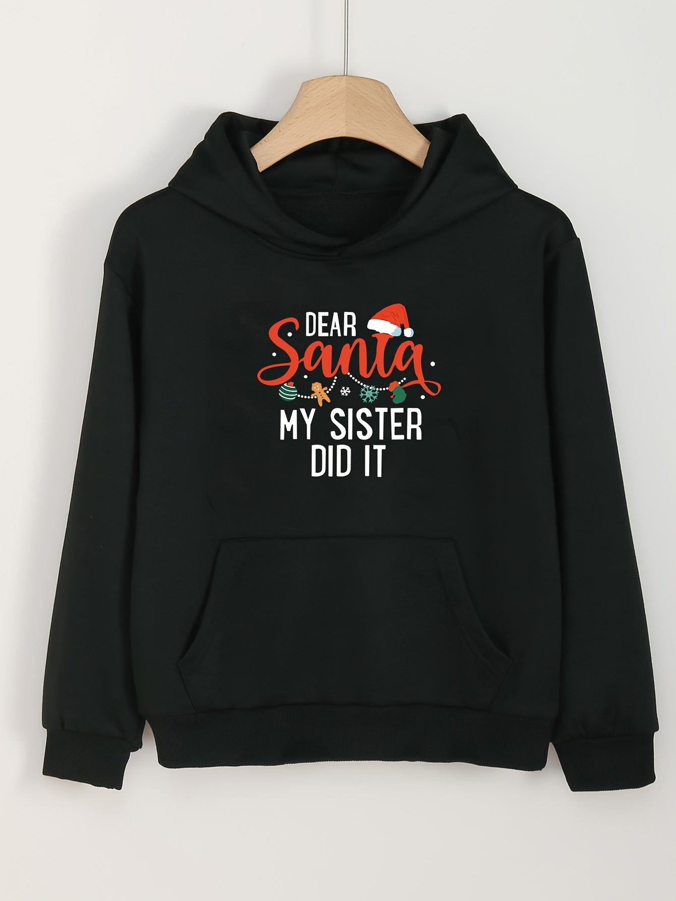 Girls Christmas Theme Letter Pattern Hoodie