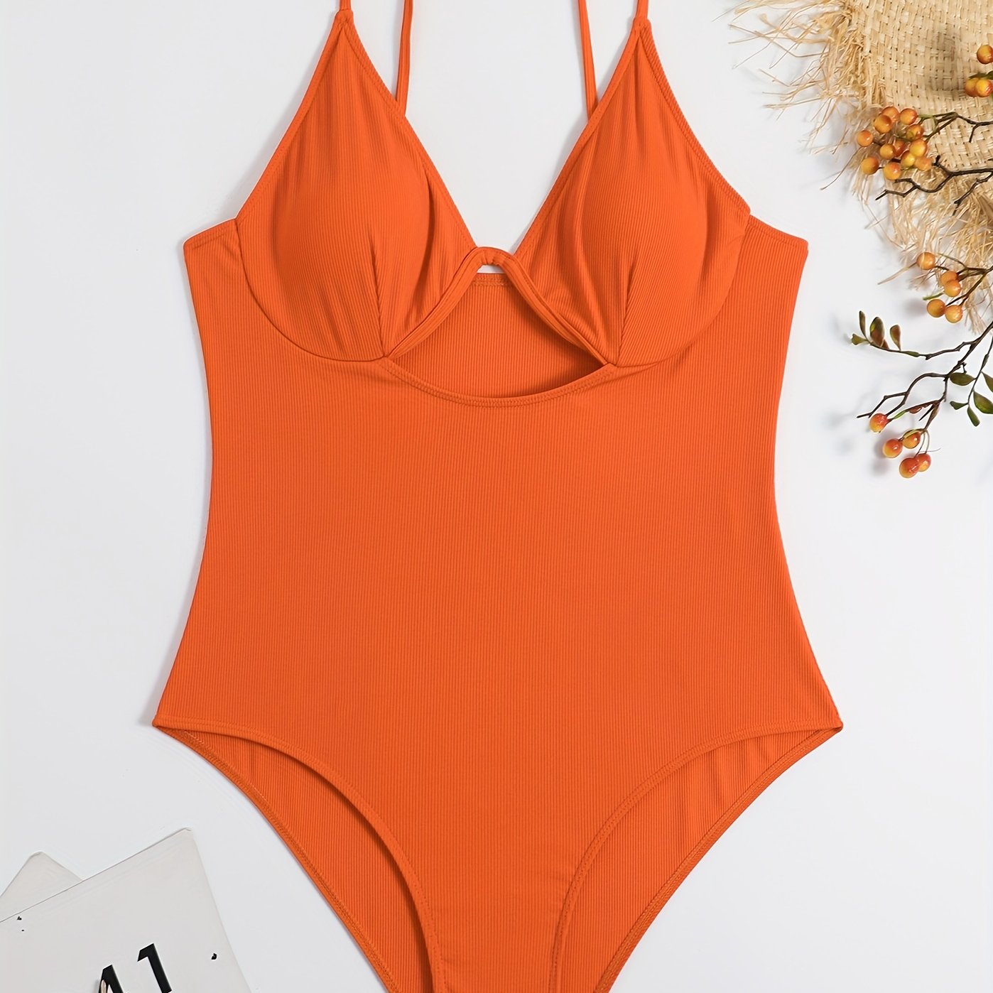 Women's Plus Solid Cut Out Ribbed One Piece Swimsuit
