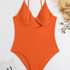Women's Plus Solid Cut Out Ribbed One Piece Swimsuit