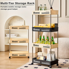 4 Shelf Storage Rack Rolling Utility Cart Movable Storage Book Shelves