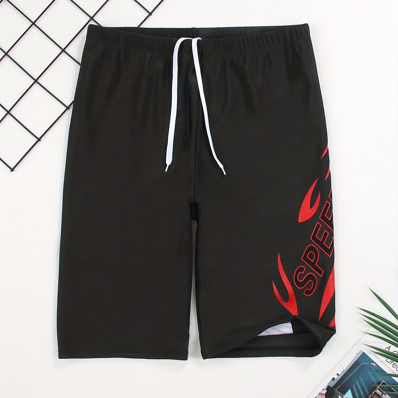 Geometric Flame Pattern Speed Letter Print Quick Drying Swim Trunk
