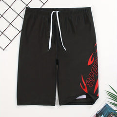 Geometric Flame Pattern Speed Letter Print Quick Drying Swim Trunk
