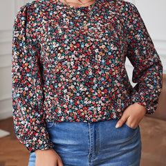 Women's Plus Ditsy Floral Lantern Sleeve Boho Blouse