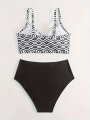 Vacay Bikini Set Argyle Print Padded Bra & Crisscross Panty 2 Piece