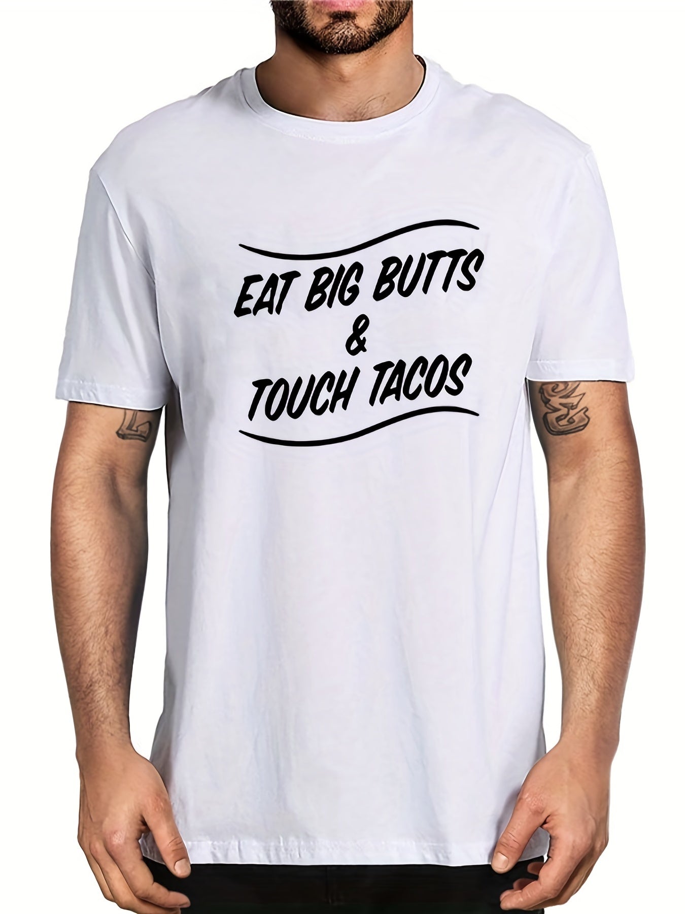 Men's Touch Tacos Print T shirt Casual Slightly Stretch Breathable Tee