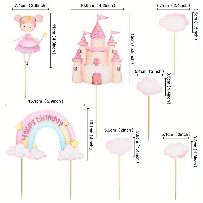 Rainbow Clouds Castle Cake Insert Party Decorations