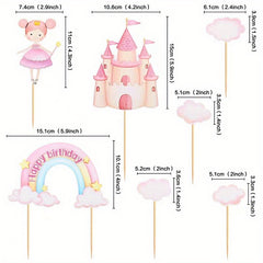 Rainbow Clouds Castle Cake Insert Party Decorations