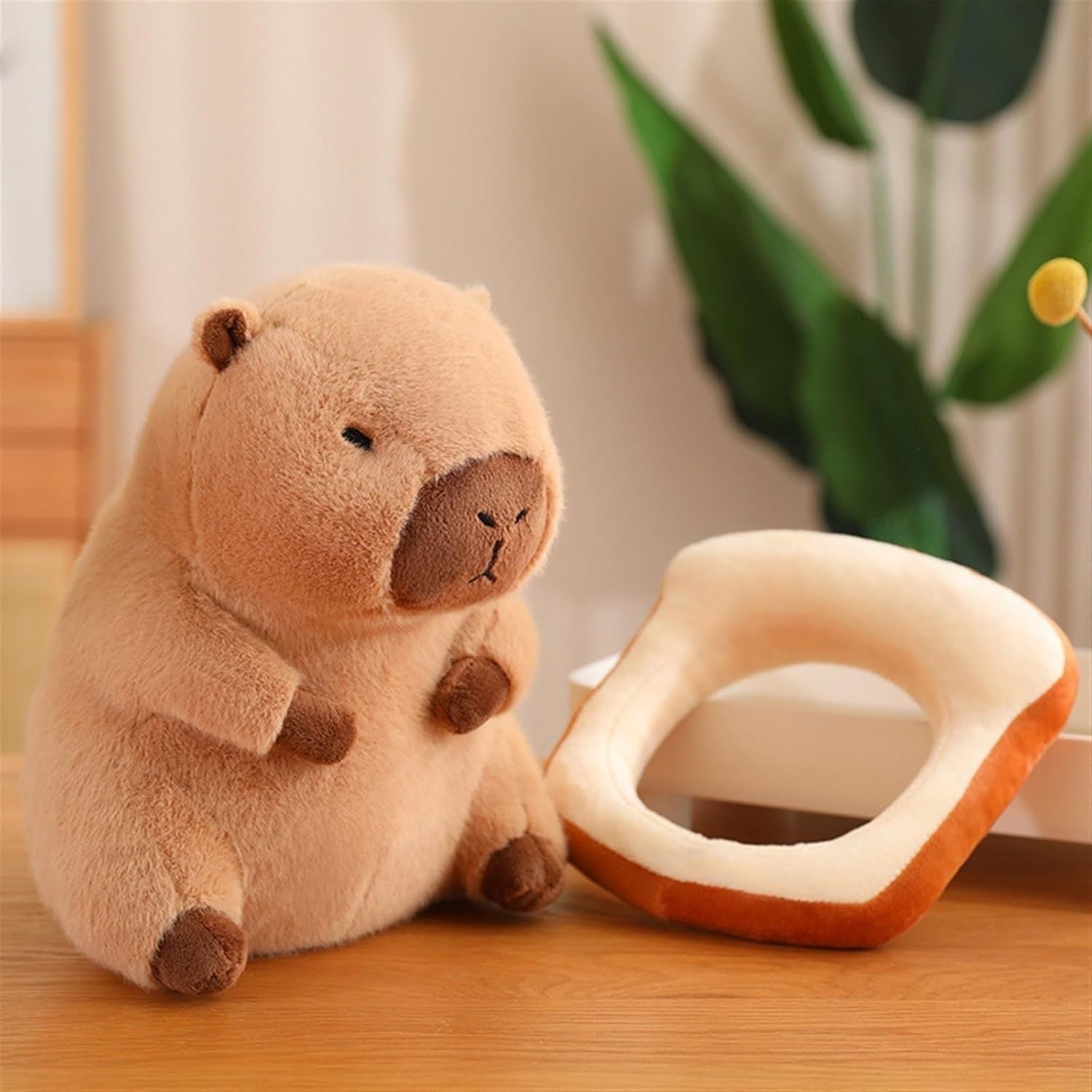 9" Capybara Plush Toy with Toast Soft Realistic Stuffed Animal - Red