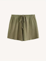 Waffle Long Sleeve Top & Drawstring Shorts Set