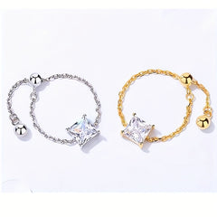 S925 Sterling Silver Ring with Cubic Zircon and Link Chain