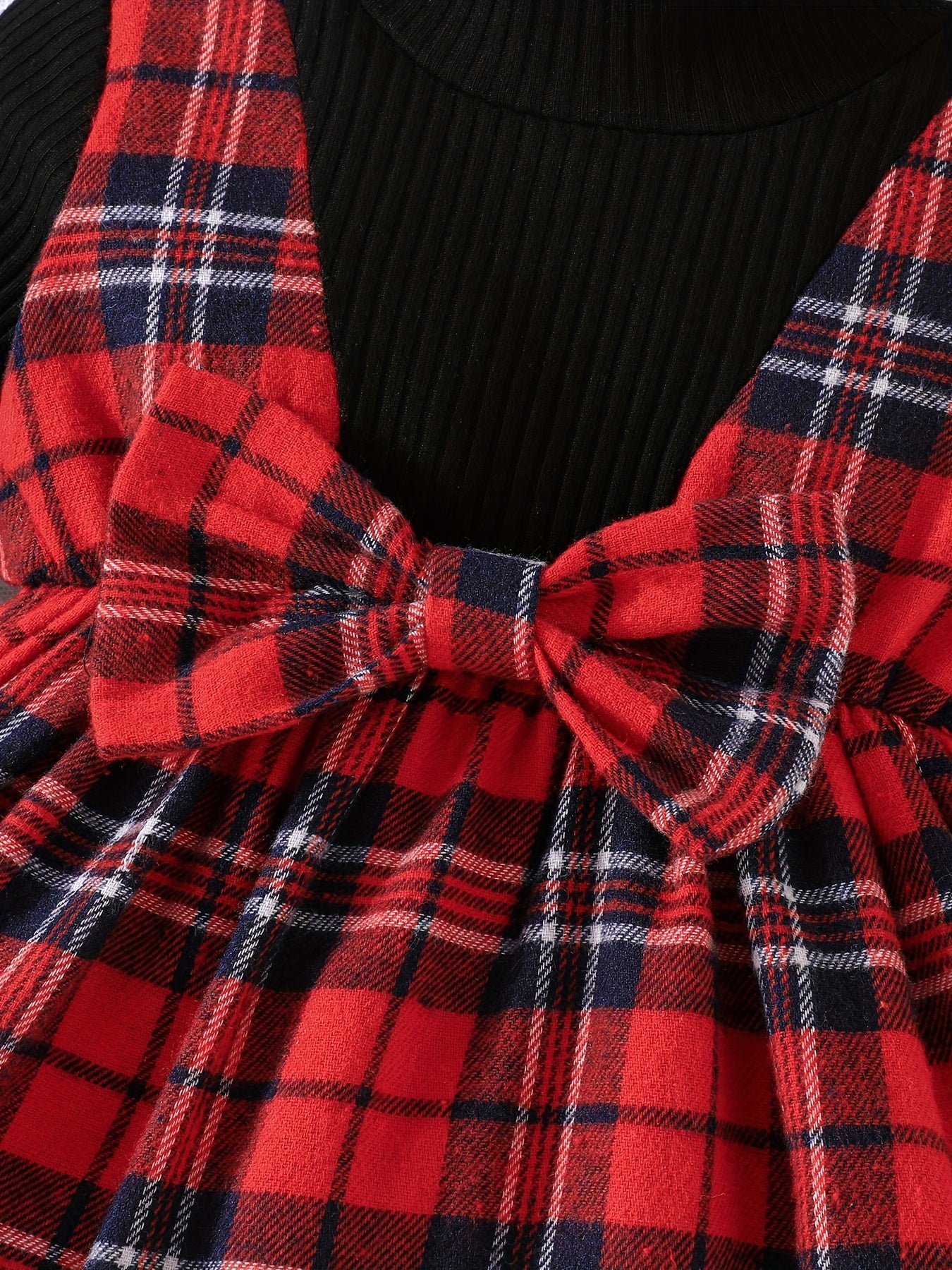 Baby Girl's Red Plaid Long Sleeve Dress Headband Set