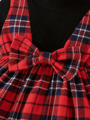 Baby Girl's Red Plaid Long Sleeve Dress Headband Set