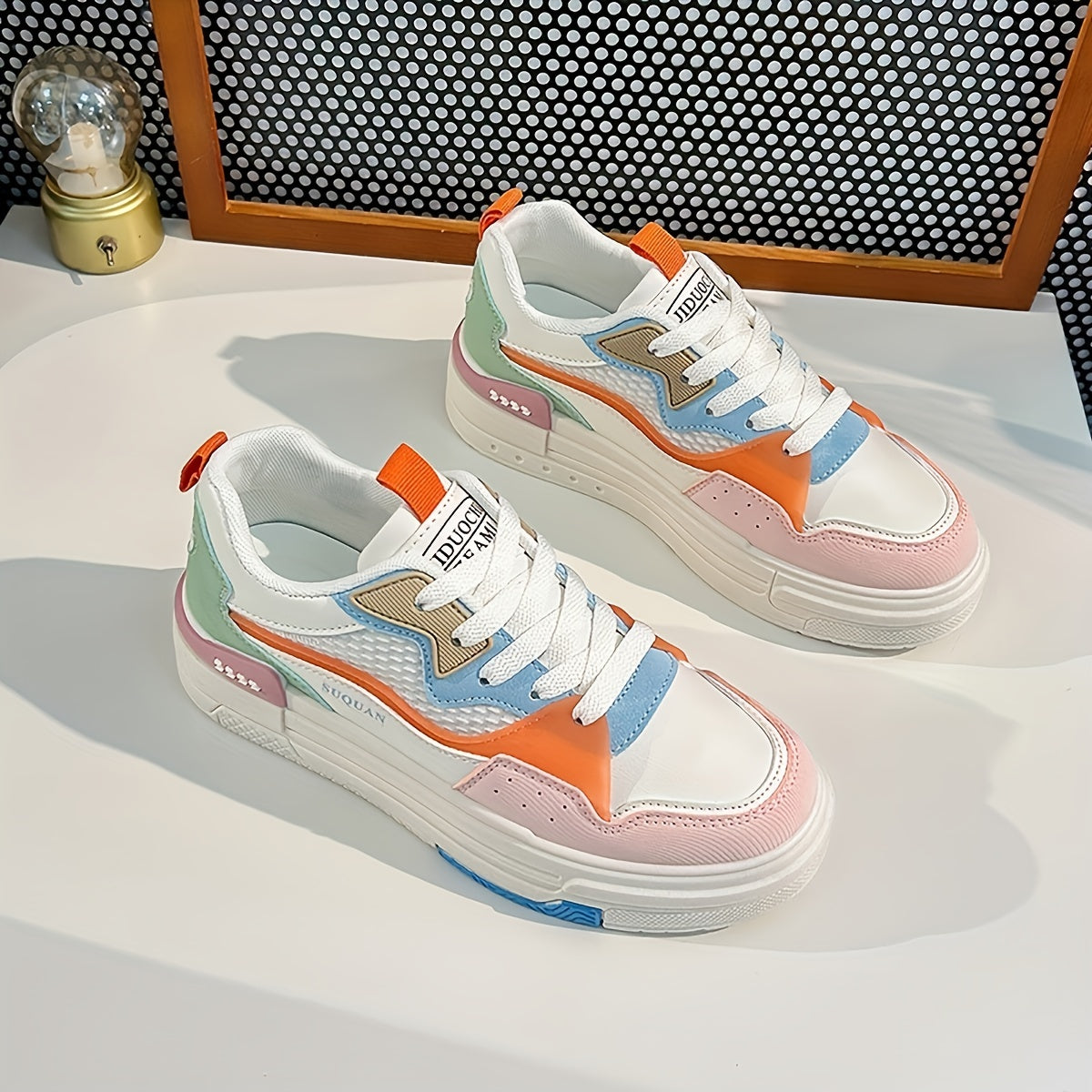 Women's Colorblock Skate Shoes Low Top Lace Up Sneakers