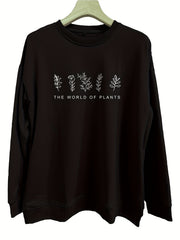Floral Print Pullover Sweatshirt Long Sleeve Crew Neck Women's Clothing