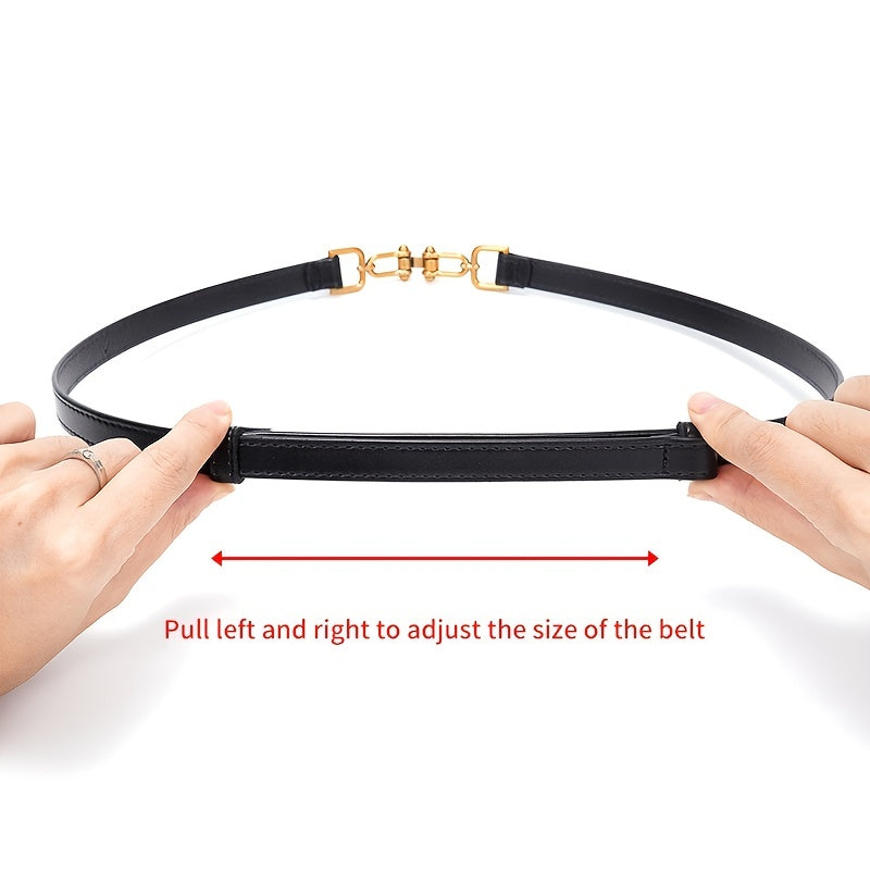 Women's Thin Leather Waist Belt with Buckle - Adjustable Decorative Belt