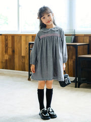 Girls Fleece Houndstooth Doll Collar Princess Dress Autumn Winter