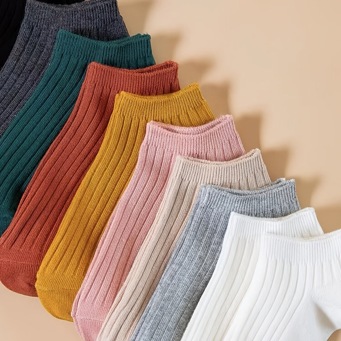 10 Pairs Ribbed Short Socks Soft Low Cut Ankle Socks Women's Stockings