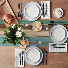 Rustic Linen Burlap Table Runner - Barn Wood Brown Teal - Farmhouse Style