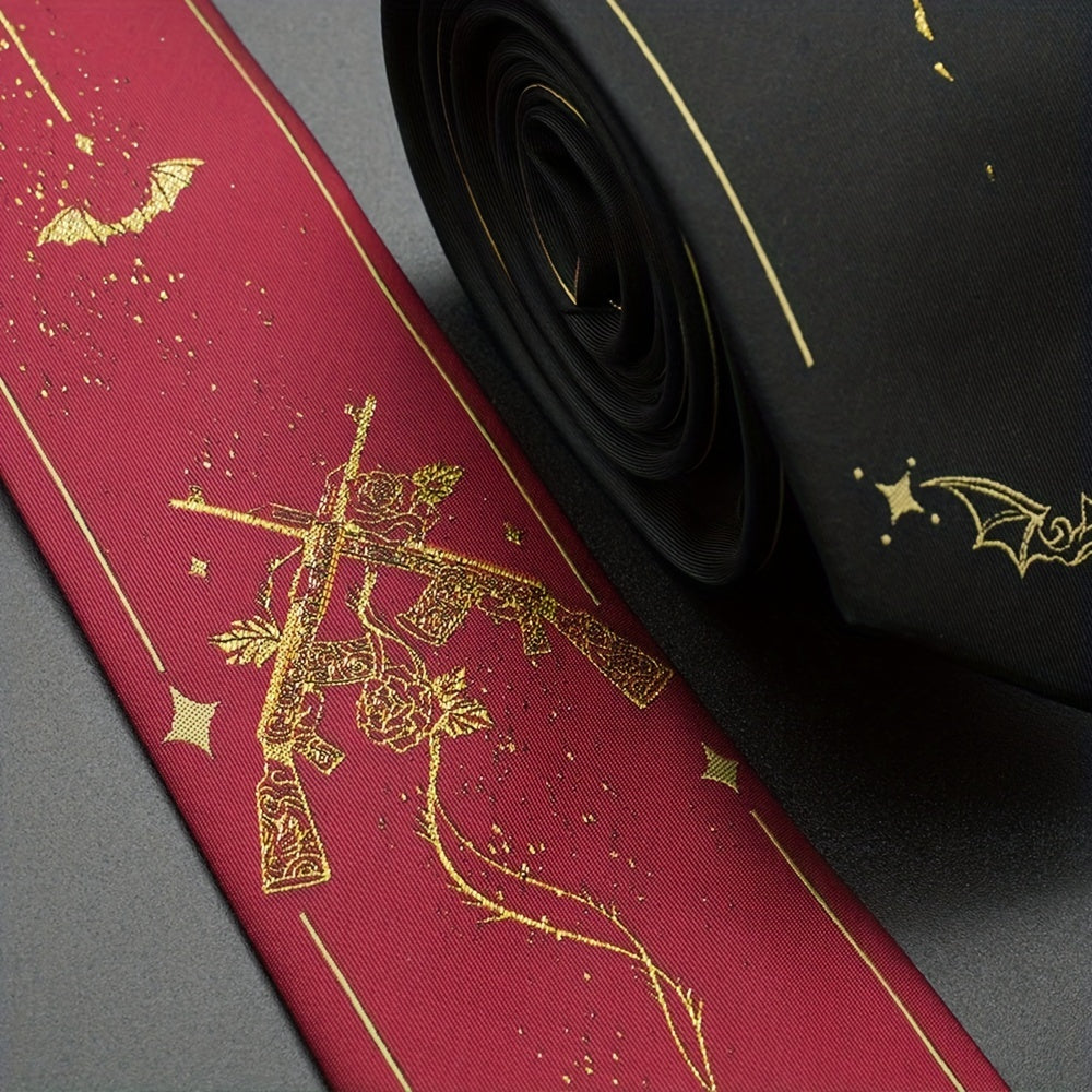 2400 Needles Knitted Jacquard Bat Hand tied Tie Golden Silk Thread Necktie