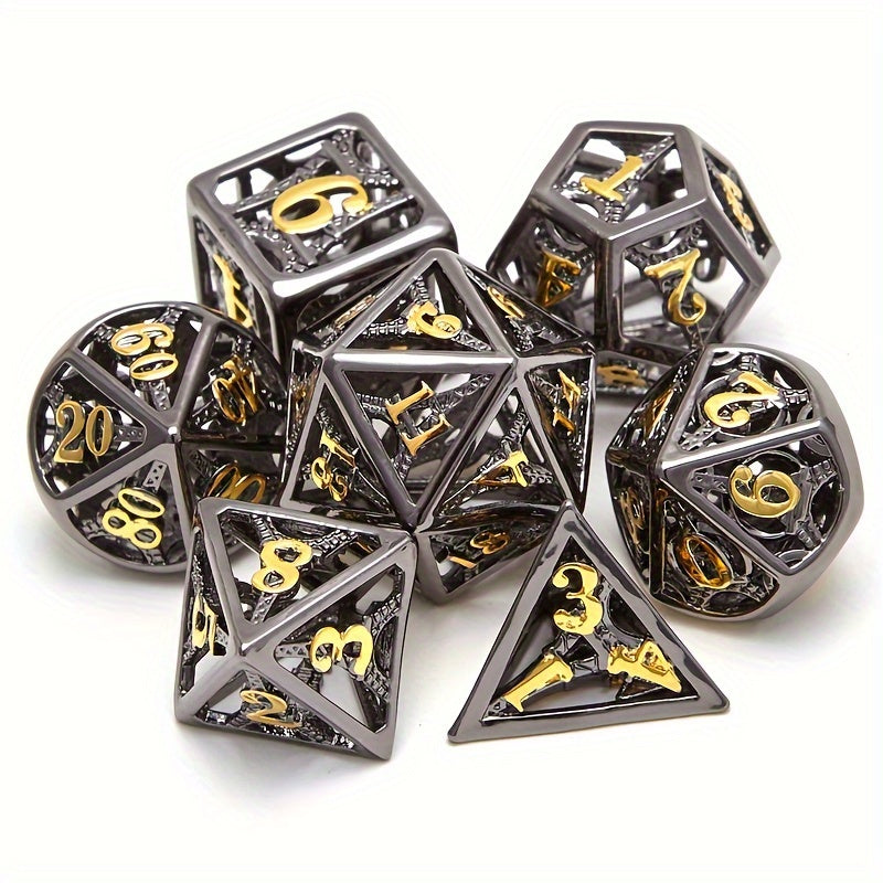 7pcs Hollow Metal Polyhedral Dice Set RPG Digital Teaching Collection