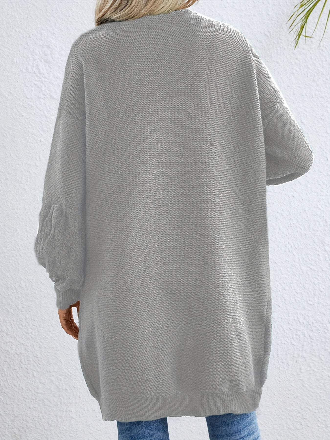Solid Open Front Drop Shoulder Cardigan Long Sleeve