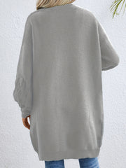 Solid Open Front Drop Shoulder Cardigan Long Sleeve