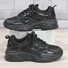 Faux Leather Chunky Sneakers Wear Resistant Shock Absorption Running Shoes