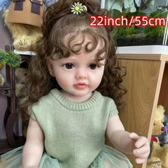 22 Inch Reborn Baby Dolls Lifelike Newborn Doll Curly Hair Full Vinyl Girl Doll