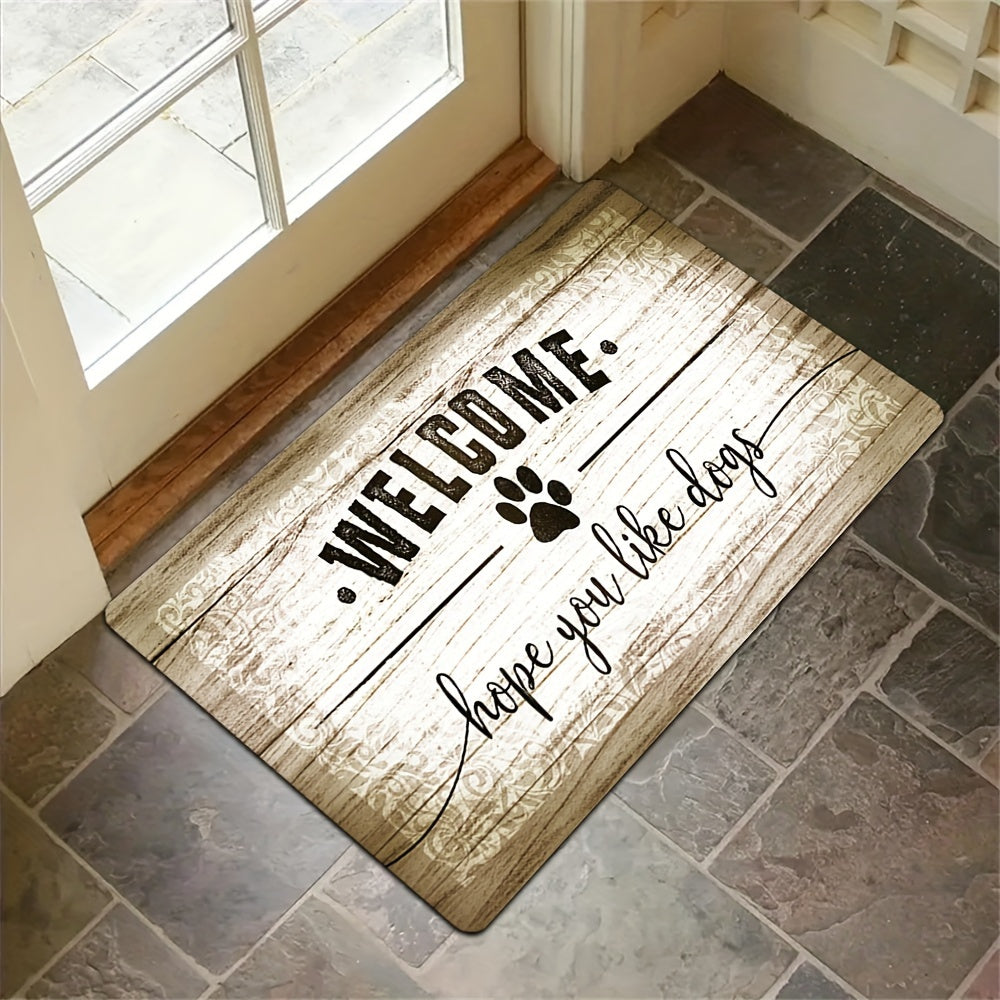Cat Paw Kitchen Mat English Letter Wood Grain Welcome Door Rug Washable Carpet