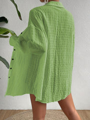 Shirred Single breasted Plain Cover Up Shirts Long Sleeve