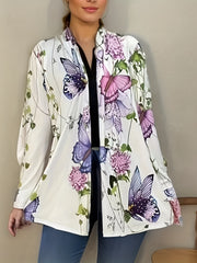 Butterfly Print Open Front Cardigan Long Sleeve Knit Outwear