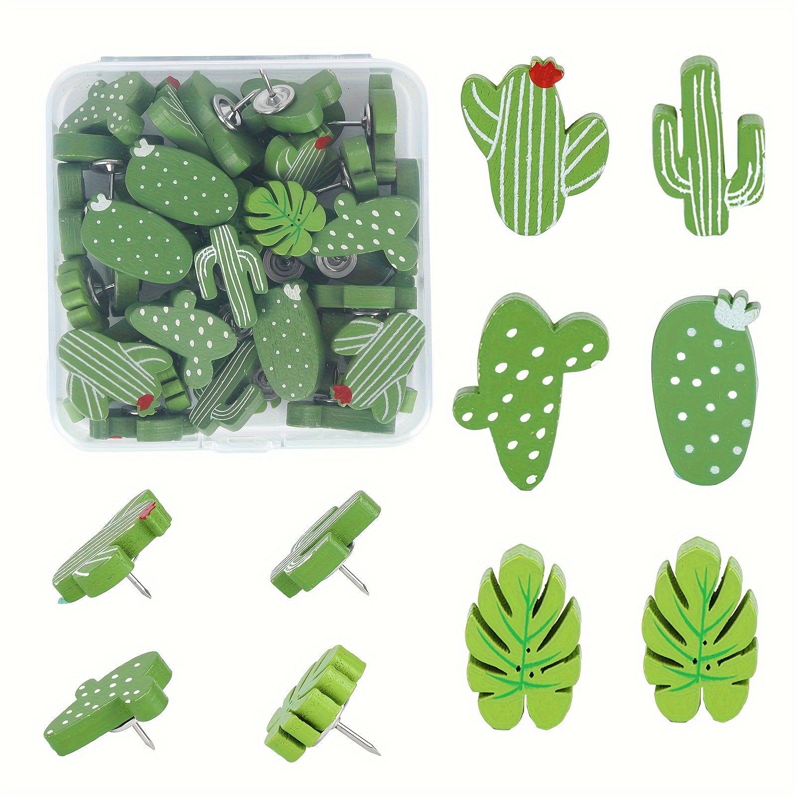40pcs Cactus Palm Wooden Push Pins Thumb Tacks Green Wood Map Pin