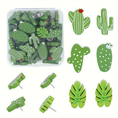 40pcs Cactus Palm Wooden Push Pins Thumb Tacks Green Wood Map Pin