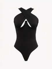 Sexy Criss Cross Neck Bodysuit Sleeveless