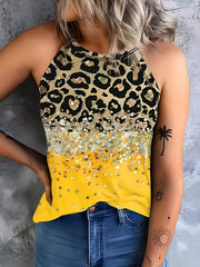 Leopard Print Halter Tank Top Sleeveless Casual Summer Women's Clothing