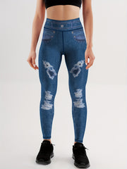 Faux Denim Print Yoga Leggings High Stretch Running Yoga Tight Pants