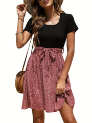 Floral Print Short Sleeve Casual Dress for Spring & Summer