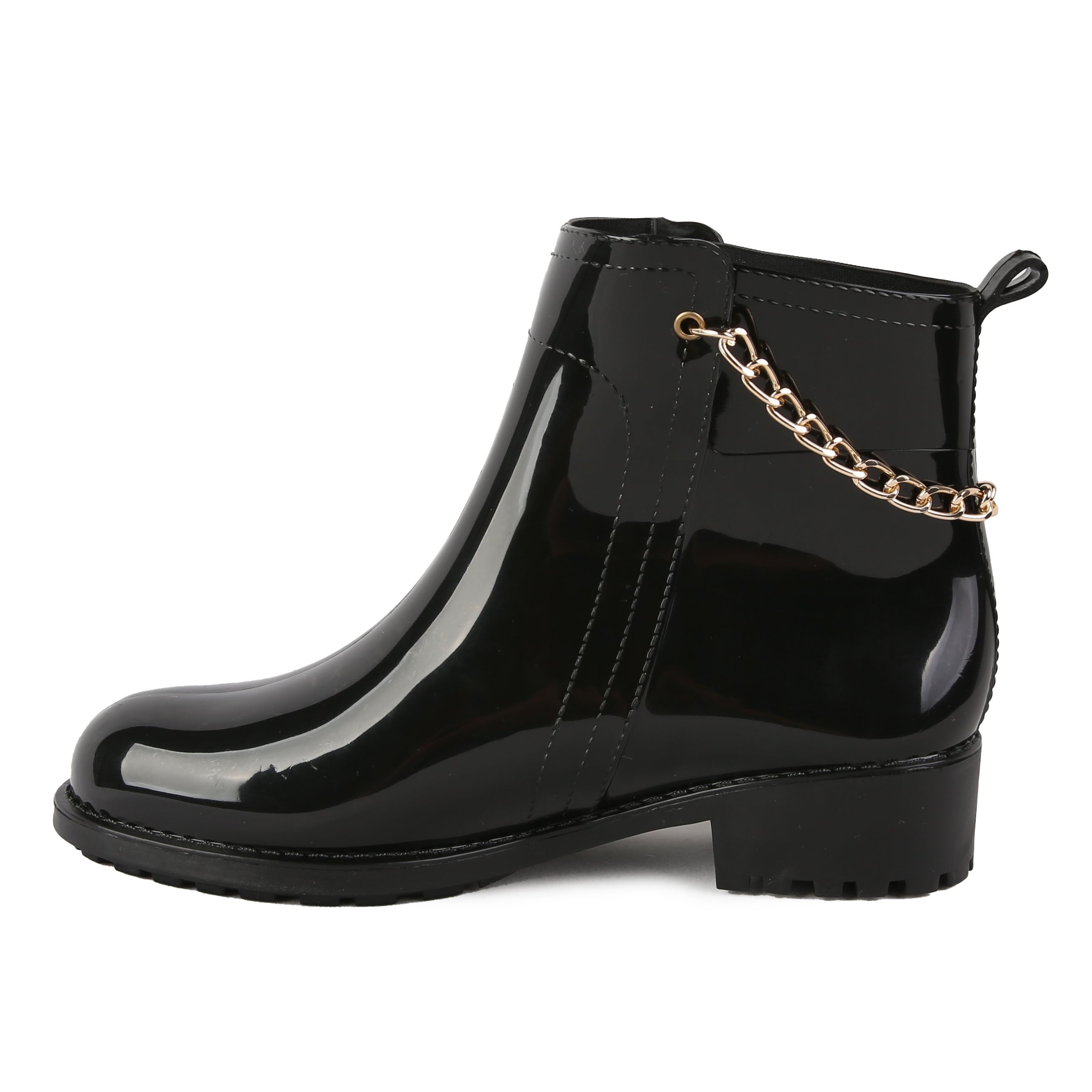 Metal Chain Decor PVC Round Toe Flat Waterproof Rain Boots