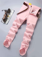 Pink Cotton Blend Jeans Men's Casual Street Style Denim Pants