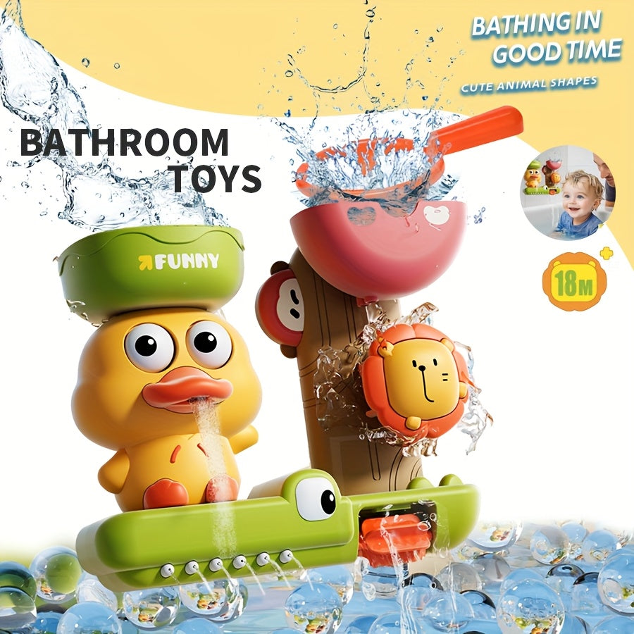 Duck Shaped Lion Water Wheel Baby Bath Toy Set