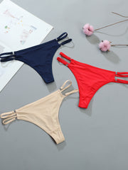 3 Pcs Double Thin Straps Thongs Breathable Low Waist Panties Women's Lingerie