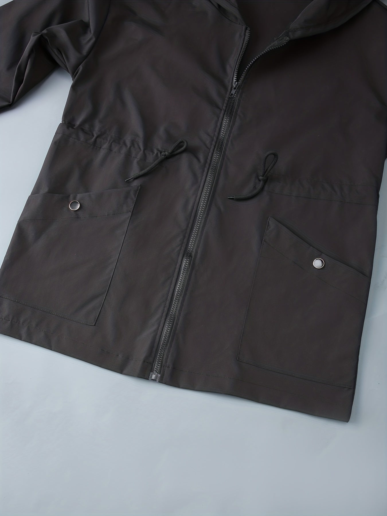 Solid Pockets Hooded Jacket Zip Up Casual Long Sleeve