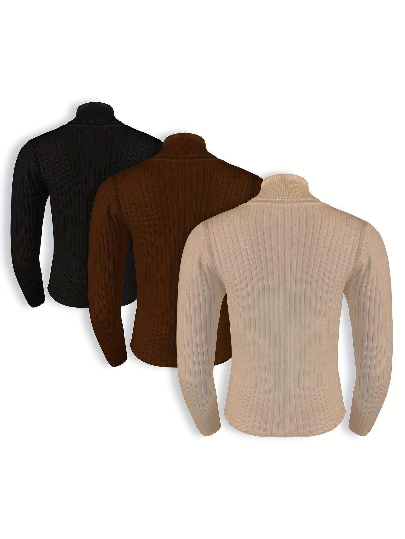 3 Pack Plus Size Ribbed Sweater Set High Neck Jumper