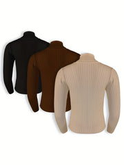 3 Pack Plus Size Ribbed Sweater Set High Neck Jumper