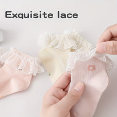 Girl's Princess Mesh Cotton Socks, Breathable Mid Tube Socks