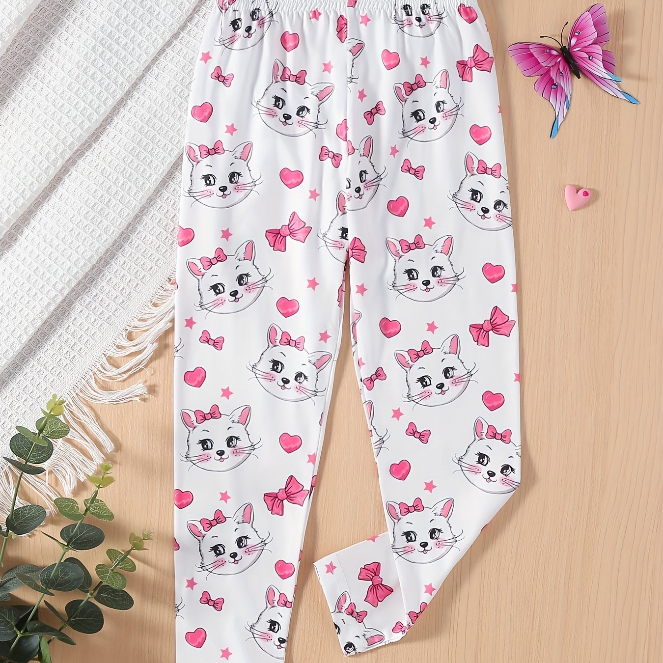 Girls' Kitty Full Print Casual Pants Leggings For Outwear Ankle Length Kids
