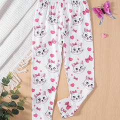 Girls' Kitty Full Print Casual Pants Leggings For Outwear Ankle Length Kids