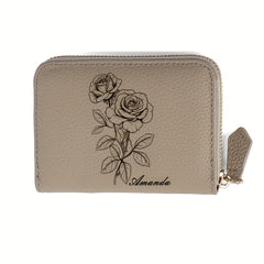 Personalized Rose Leather Wallet for Women
