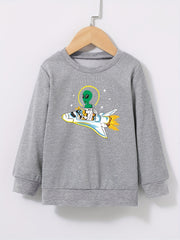Boys Space Alien & Airplane Print Sweatshirt Crew Neck Top