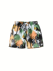 Boys Trees Print Shorts for Vacation Beach Kids Summer Clothes